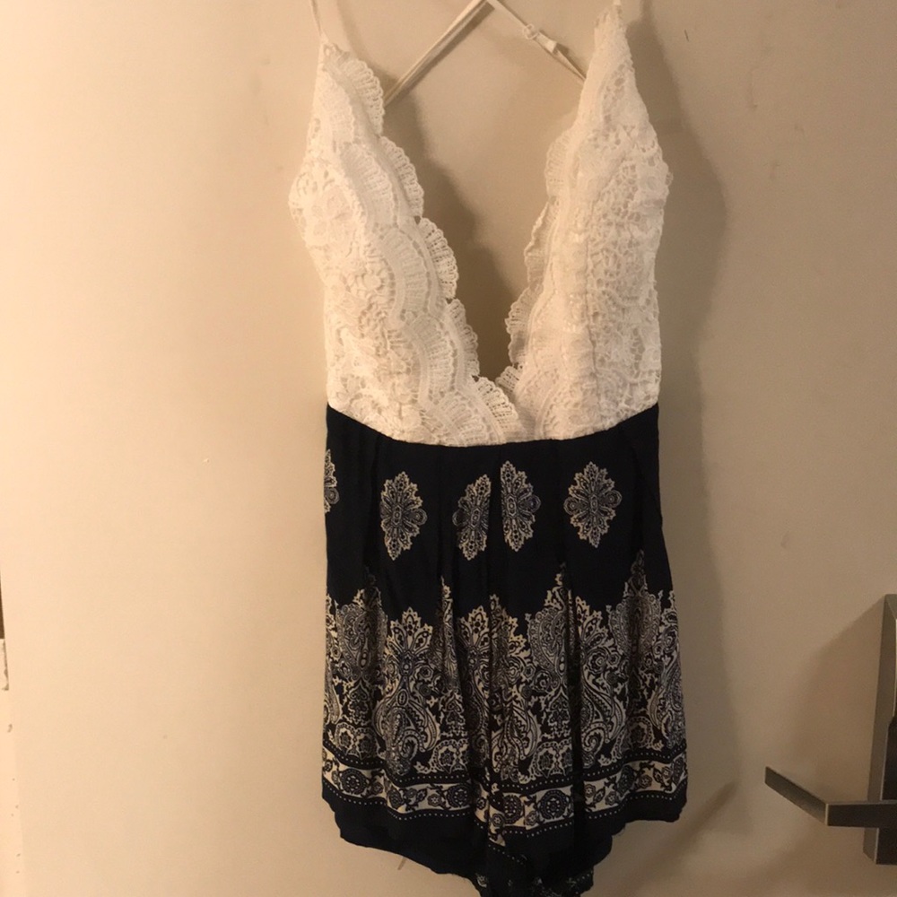 Crochet and lace up printed romper